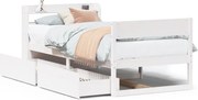 vidaXL Cadru pat fără saltea, alb, 100x200 cm, lemn masiv pin