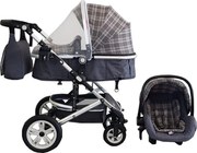 Carucior nou nascuti 3 in 1 Baby Care™ PRO 530 , Cu geanta bebe, Cadru Aluminiu Gold, Amortizoare, Roti din cauciuc plin AVE, Landou, Scoica auto,