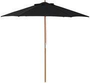 Outsunny Umbrelă de soare Ø 250 cm, umbrelă de balcon cu mecanism de tragere cu sfoară, umbrelă de plajă din bambus rezistent la vânt, umbrelă de piață pentru balcon terasă grădină, Negru | Aosom Romania