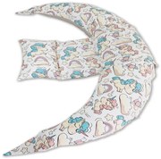 Perna gravide multifunctionala 8 in 1  Kidizi Luna Beige Unicorn 230x35 cm, husa detasabila din bumbac