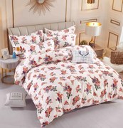 Lenjerie de Pat cu Elastic, Bumbac Tip Finet, 6 Piese, Pat 2 Persoane, Flori