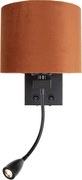 Wandlamp zwart met flexarm en kap oranje met gouden binnenkant 18cm - Brescia Combi
