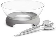 Castron de salată din glass și beton cu tacâmuri din steel stainless steel