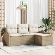 vidaXL Set de canapele pentru grădină cu pernă 4 pcs Bej Rattan poli