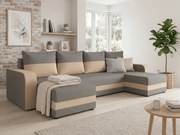 Coltar extensibil in U VALERIO 305x140 cm, gri deschis/bej