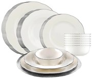Set de masă, 24 piese, din porțelan, alb/argintiu
