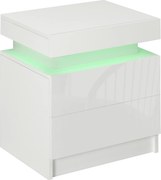 Noptiera alba HOMCOM cu lumina LED RGB, noptiera frontala lucioasa cu 2 sertare, pentru camera de zi, dormitor | Aosom RO