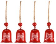 Set de clopoței de Crăciun, 4 bucăți, roșu, metal