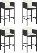 vidaXL Scaune de bar cu perne, 4 buc., negru, poliratan