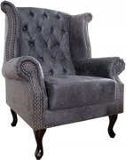Fotoliu clasic stil englezesc Chesterfield gri antic