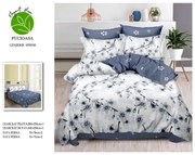 Lenjerie Din Bumbac Tip Finet 6 Piese Pentru Pat Dublu - Flori Gri