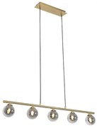 Lampă modernă cu pandantiv aurie 100 cm cu 5 lumini cu sticlă fumurie - Atena