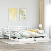 vidaXL Pat de zi cu extensie și sertare fără saltea, alb, 90x190 cm