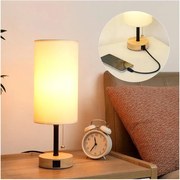 Brilagi - Lampă de masă TABLON cu port USB, 1xE27/25W/230V, stejar/negru/crem