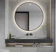 Oglindă LED Touch Premium, Dezaburire, Rama Negra, 3 Tipuri Lumină 90 cm