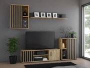 SELM501 - Set Mobilier Living: Comoda TV, Comoda 60 cm, Dulap Suspendat si Polita - Maro-Negru