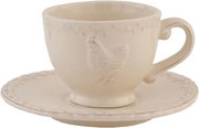 Ceașcă cu farfurioară din ceramică, bej, model găină, 200 ml