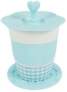 Cana din portelan AQUELLE cu accesorii din silicon 280 ml, albastru