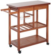 HOMCOM Cărucior de Bucătărie Multifuncțional cu 2 Sertare și 2 Coșuri, 4 Roți (2 cu Frâne), Lemn și Bambus, 81x38x85.5cm | Aosom Romania