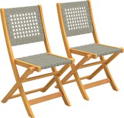 Outsunny Set de 2 Scaune de Grădină din Ratan PE, Scaune Pliabile de Exterior, Structură din Lemn de Salcâm, pentru Balcon, Terasă, Suport până la 160 kg, Gri | Aosom Romania