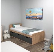 Pat de o persoană 90 cm Pelavi 1 (pin atlantic + antracit) (cu somieră). 1094838