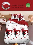 Set Lenjerie De Pat 1 Persoana, 4 piese, cu ELASTIC - Pisici Indragostite