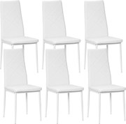 HOMCOM Set 6 Scaune de Sufragerie Tapițate cu Spătar Înalt, Tălpi Antiderapante și Picioare din Oțel, 41x50x97 cm, Alb | Aosom Romania
