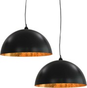 vidaXL Lustre, 2 buc., negru și auriu, 50 cm, semisferic, E27