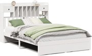 vidaXL Pat cu bibliotecă fără saltea, alb, 140x200 cm, lemn masiv pin