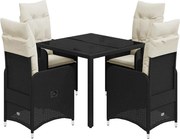 vidaXL Set bistro de grădină cu perne, 5 piese, negru, poliratan