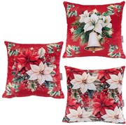 decoDoma Set de 3 fețe pernuțe RED POINSETTIA 45 x 45 cm