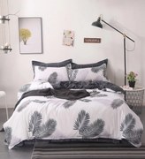 Lenjerie Pat Dublu, 4 Piese, Bumbac Satinat Superior - Ferigi Gri