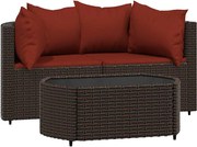 vidaXL Set mobilier de grădină cu perne, 3 piese, maro, poliratan