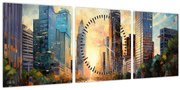 Tablou - Pictura orașului (cu ceas) (90x30 cm)