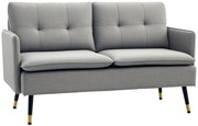 HOMCOM Canapea cu 2 Locuri din Material Textil cu Perne Capitonate, Canapea Modernă cu 2 Locuri cu Picioare din Oțel 139x68x80cm, Gri | Aosom Romania