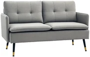 HOMCOM Canapea cu 2 Locuri din Material Textil cu Perne Capitonate, Canapea Modernă cu 2 Locuri cu Picioare din Oțel 139x68x80cm, Gri | Aosom Romania