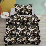 Lenjerie de pat din bumbac FLORI DE CRIN negru