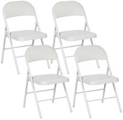 HOMCOM Set de 4 scaune pliante, scaune portabile de birou, picioare din metal, faltstuhl pentru birou, recepție, sala de așteptare, piele ecologică, alb | Aosom Romania