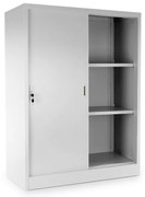 Dulap metalic universal mediu cu uși glisante 90 x 40 x 120 cm, încuietoare cilindrică, gri - ral 7035