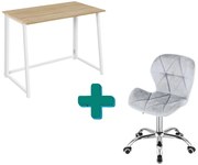 Set pentru birou – birou pliabil ZARIMO 80×40 cm alb + scaun de birou AVOLA VELVET gri deschis