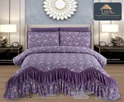 Cuvertura Pat Dublu Bumbac Finet 3 Piese Cu Volanase - Mov