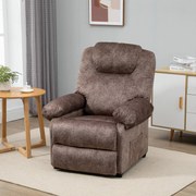 HOMCOM Fotoliu Relax Inclinabil Manual din Material textil, Fotoliu reclinabil cu Suport pentru Picioare Extensibila si Buzunar Lateral, Maro