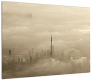 Tablou pe sticlă - Oraș în nori (70x50 cm)