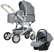 Carucior nou nascuti 3 in 1 NOVOKIDS™ 5300, Cu geanta bebe, Cadru Aluminiu, Amortizoare, Roti din cauciuc plin AVE, Landou, Scoica auto, Spatar