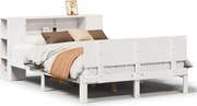 vidaXL Pat cu bibliotecă fără saltea, alb, 140x190 cm, lemn masiv pin