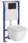 Set vas wc suspendat City Square cu capac soft close, rezervor incastrat Tech Line Opti si clapeta negru mat