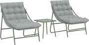 Outsunny Set de grădină 3 piese cu 2 scaune lounge, masă de cafea și perne pentru exterior terasă balcon gri deschis | Aosom Romania
