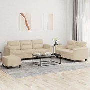 vidaXL Set de canapele cu perne, 3 piese, crem, microfibră