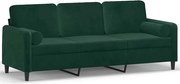 vidaXL Canapea cu 3 locuri cu pernuțe, verde închis, 180 cm, catifea