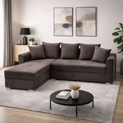 Coltar Lori, 4 locuri, cu 2 lazi de depozitare, catifea, 260x95x80 cm, culoare maro Stânga, catifea, Maro